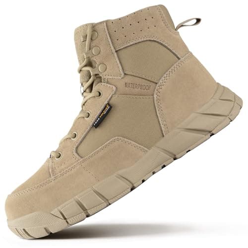 FREE SOLDIER Men's Durable Work Boots 6 Inches Lightweight Waterproof Hiking Boots Suede Leather Tactical Boots(Tan US 11)
