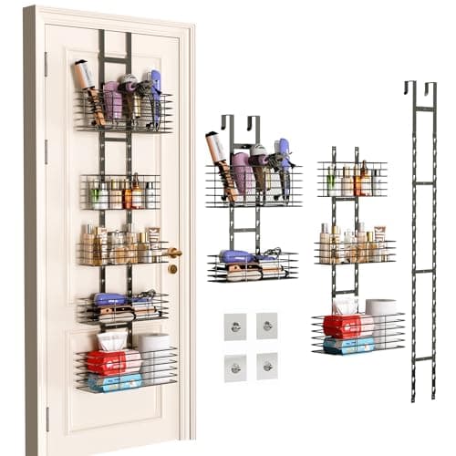 Yuyetuyo 5Tier Over The Door Organizer Bathroom Hair Dryer Holder Hair Tool Organizer Adjustable Height DIY Bathroom Storage Shelf Wall Mounted for FlatCurling Irons Straighteners Skincare