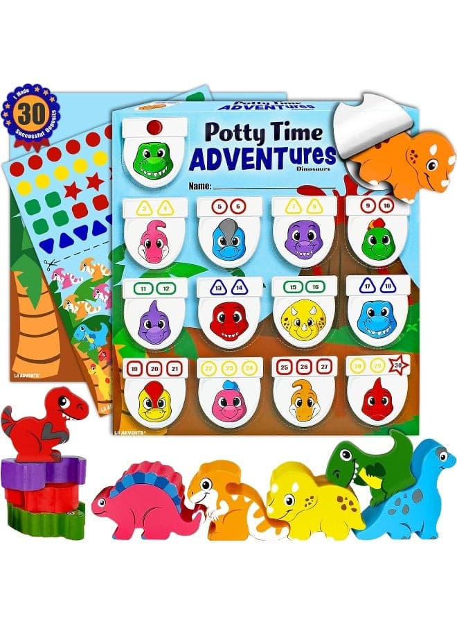 LIL ADVENTS Potty Time Adventures - Dinosaurs with 14 Wooden Block Toy Prizes