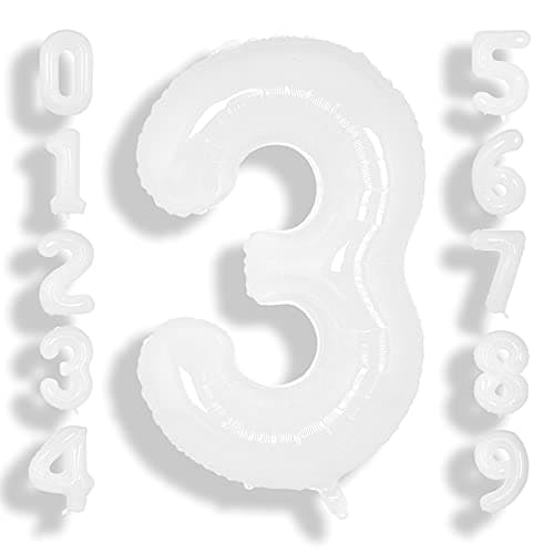 SUWEN 40 Inch White Large 3 Balloon Number Big Foil Helium Number Balloons 09 Giant Jumbo Happy 3rd Birthday Party Decorations for Boy or Girl Huge Mylar Anniversary Party Supplies