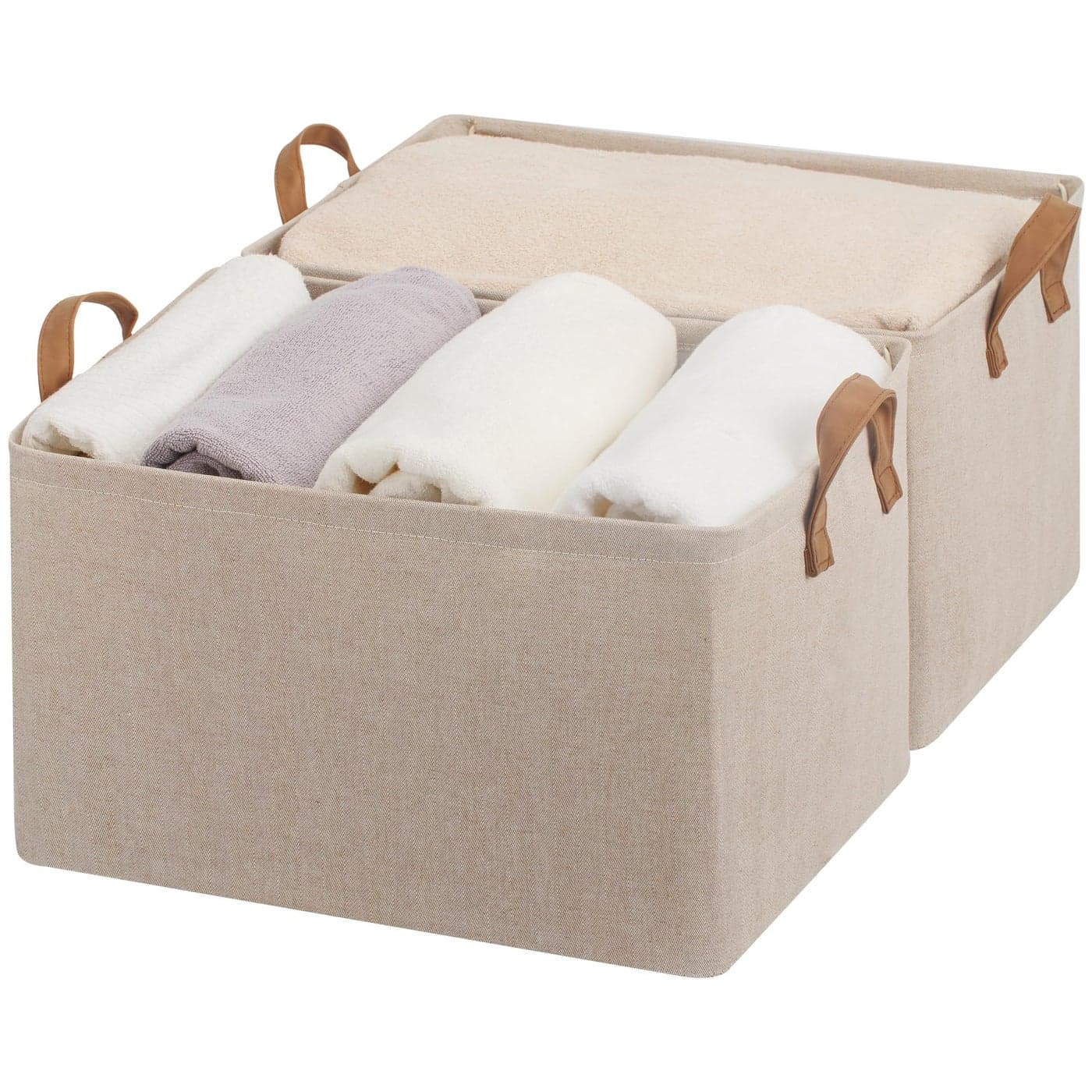 StorageWorks Storage Bins Fabric Storage Bins for Shelves Extra Large Storage Baskets with Metal Frame Closet Baskets and Bins with Handles Jumbo Brown and Beige 2Pack