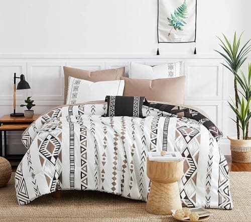 Geniospin Queen Comforter Set - 7 Pieces Bedding Set, Boho Bed in A Bag, Lightweight Soft Aztec Bedding, All Season Bed Comforter Set with Sheets, Pillowcases & Shams