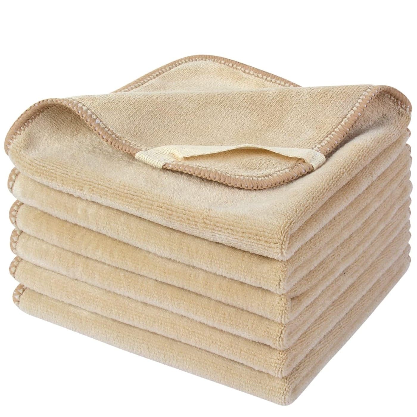 SINLAND Microfiber Facial Cloths Fast Drying Washcloth 12inch x 12inch 6pack Cream