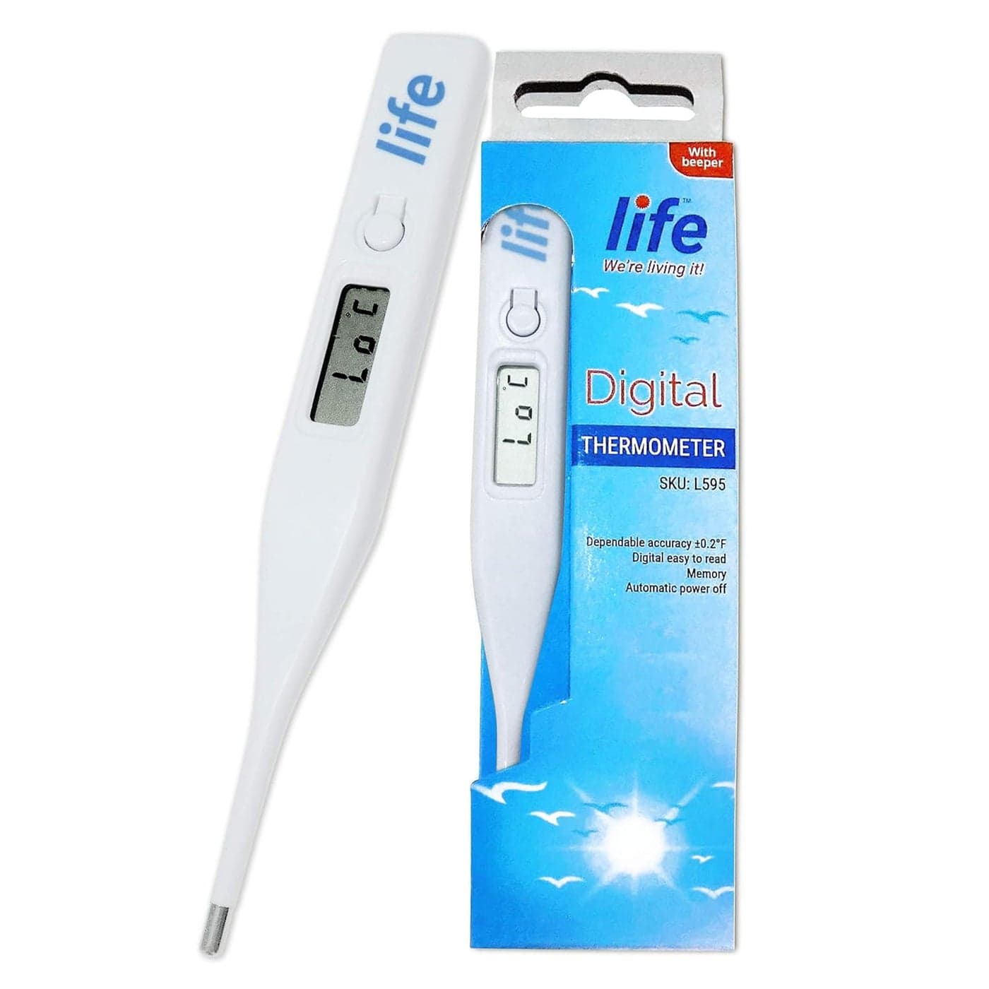 Digital Thermometer with Fast 30 Second Reading For Oral Underarm Rectal Temperature for Adults Kids Audible Beep by Life