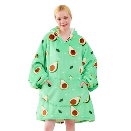 Moinlizy Wearable Blanket Hoodie, Oversized Hooded Blanket for Adult Women Men with Pocket and Sleeves Fruit Avocado