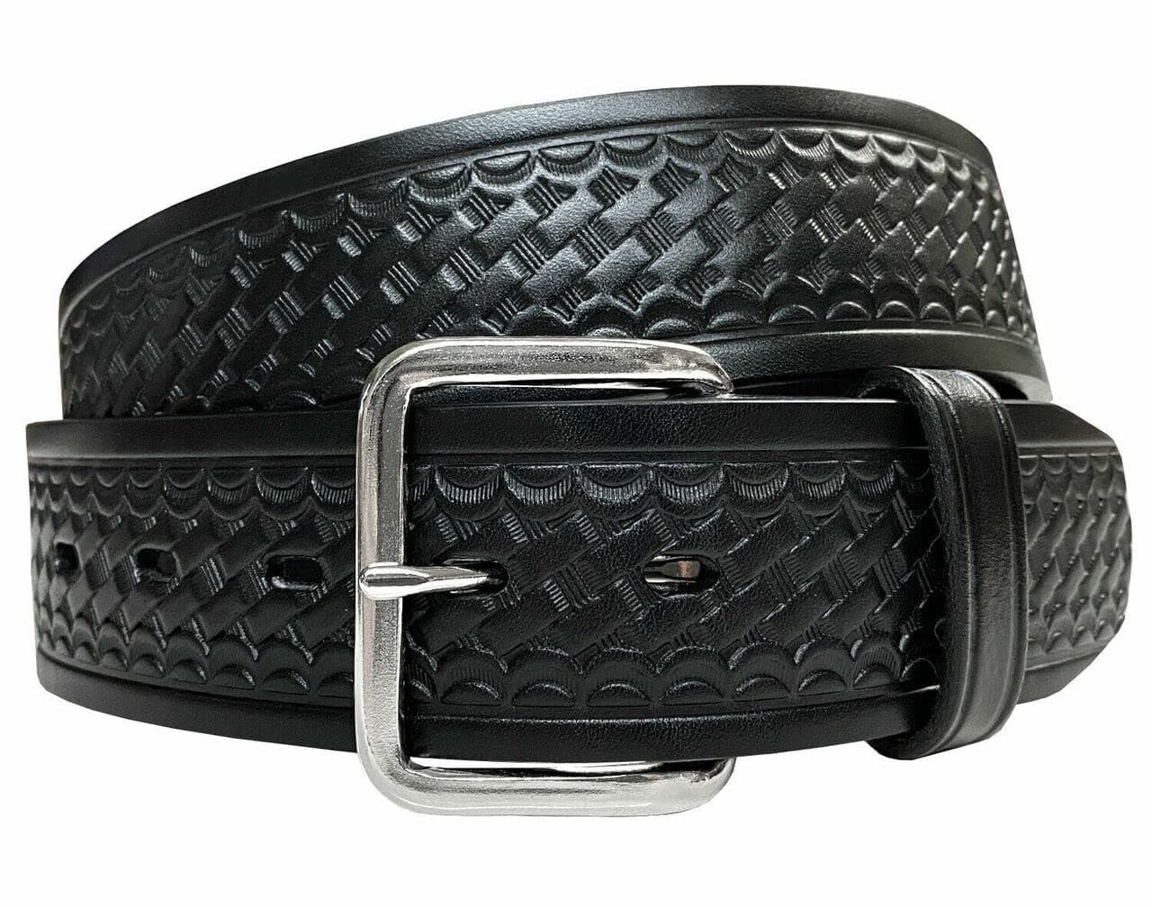 Utility Uniform Work Belt w/Simple Single Prong Buckle One Piece Full Grain Leather Basketweave Embossed Belt 1-3/4"(45mm) Wide (Black, 36)