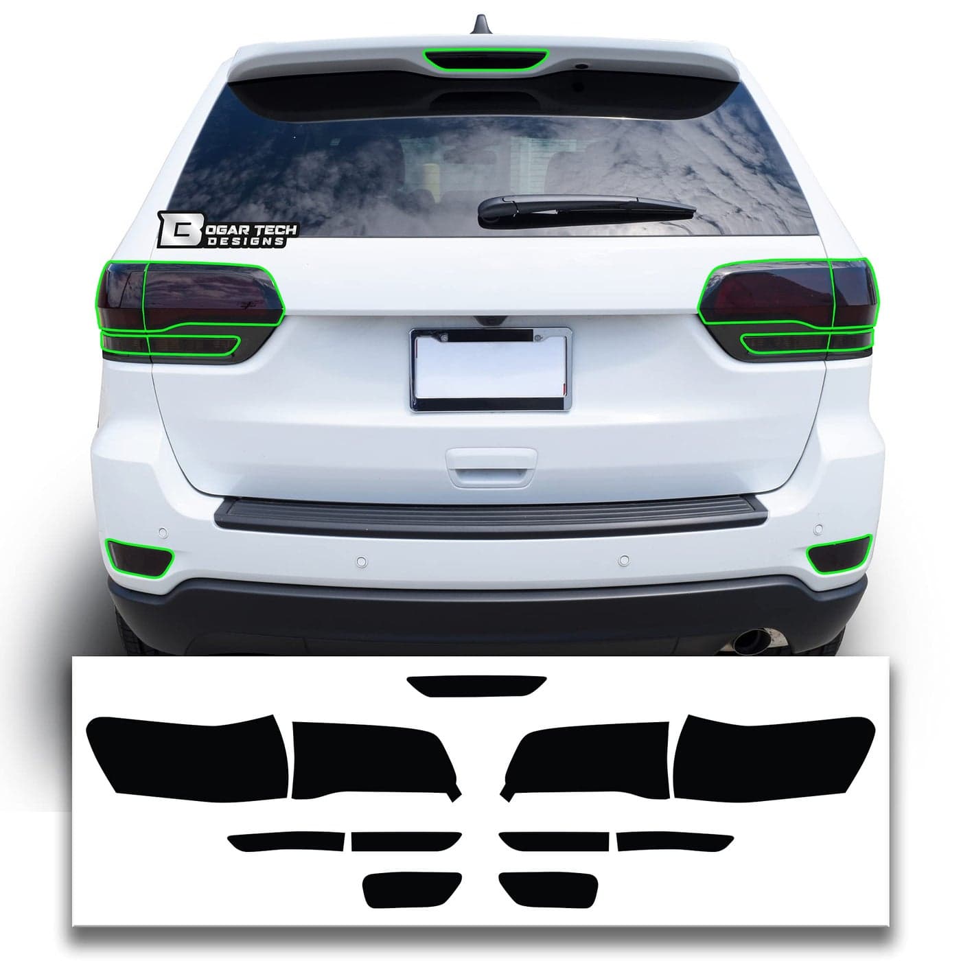BOGAR TECH DESIGNS Tinted Taillight Third Brake Rear Bumper Reflector Light Overlay Tint Compatible with Jeep Grand Cherokee 20142021 Dark