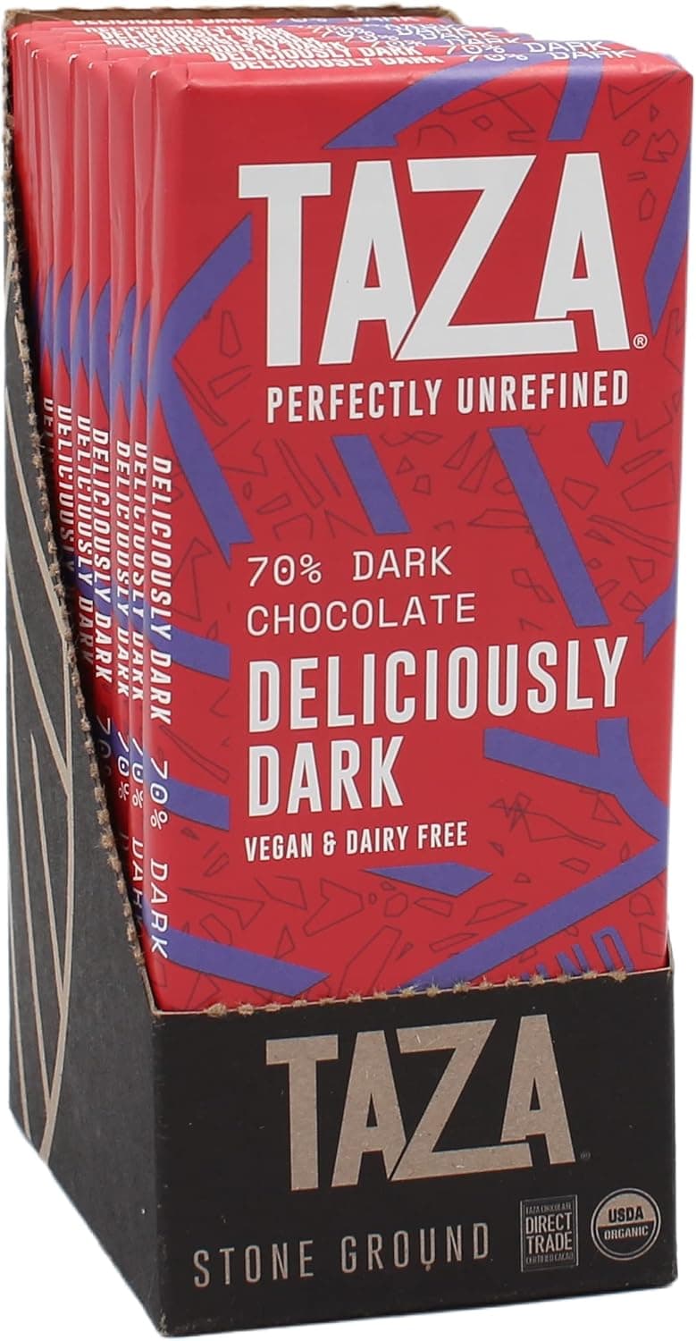 Taza Chocolate Organic Amaze Bar 70% Stone Ground, Deliciously Dark - Vegan Chocolate Bars (10 Count, 2.5 Ounce Each)