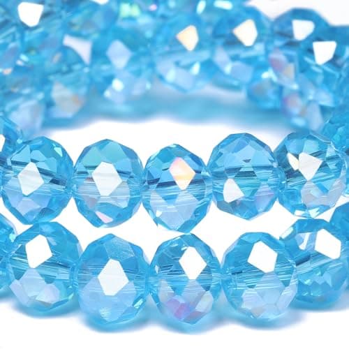 Songxi 6mm Faceted Rondelle Glass Beads for Jewelry Making 240PCS Crystal Glass Beads DIY Arts and Crafts for Bracelet Necklace Birthday Gifts for Women Lake Blue AB Color