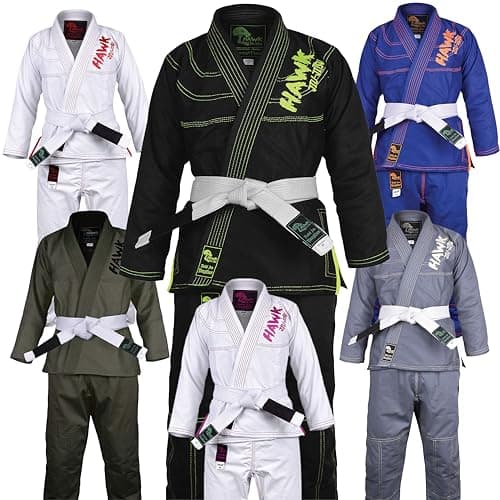 Brazilian Jiu Jitsu, Kids Jiu Jitsu Gi Children BJJ Gi Grappling Kimonos Lightweight with Free White Belt (K1, Black)