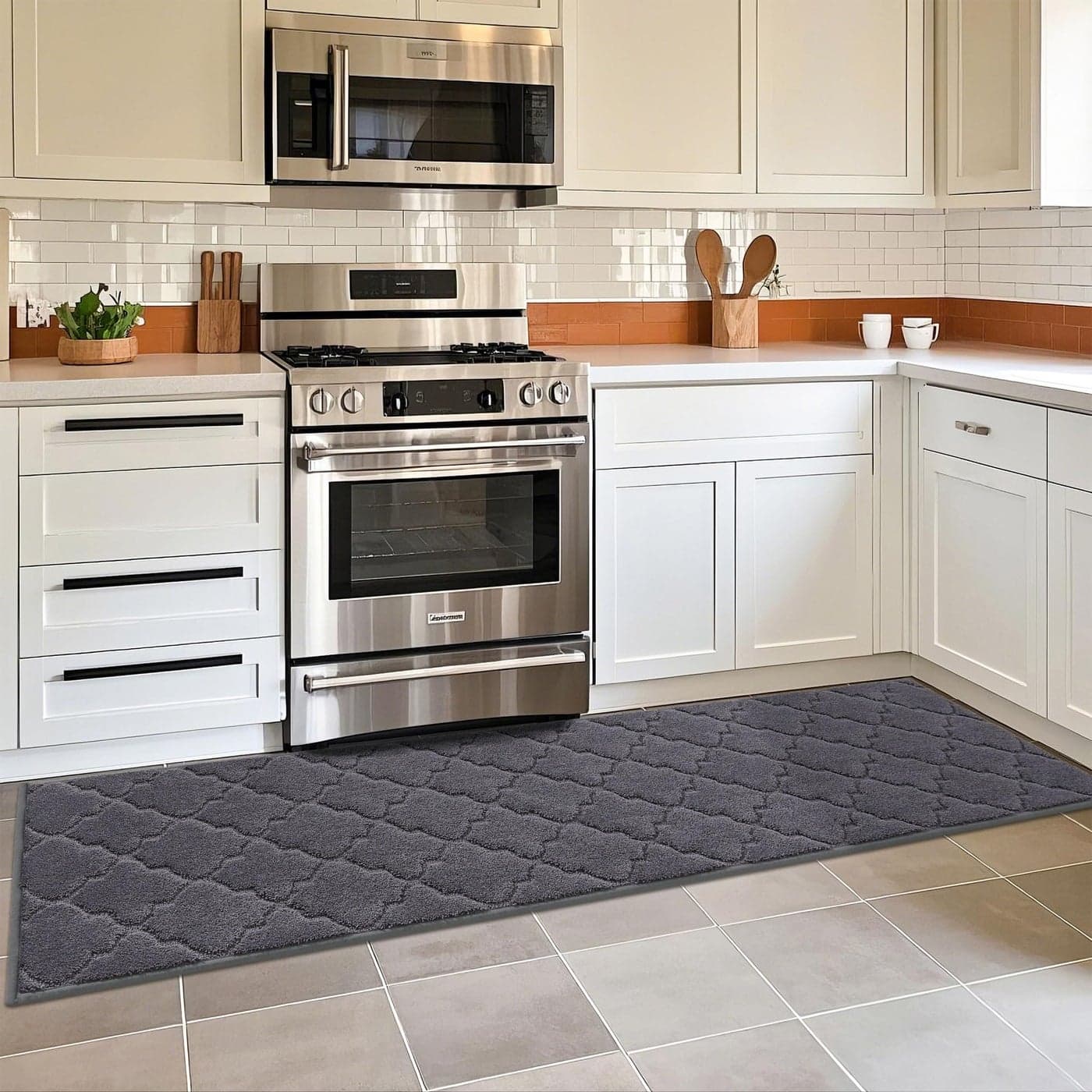 COSY HOMEER Soft Kitchen Floor Mats for in Front of Sink Super Absorbent Kitchen Rugs and Mats 20x79 NonSkid Kitchen Mat Standing Mat WashablePolyesterDark Grey