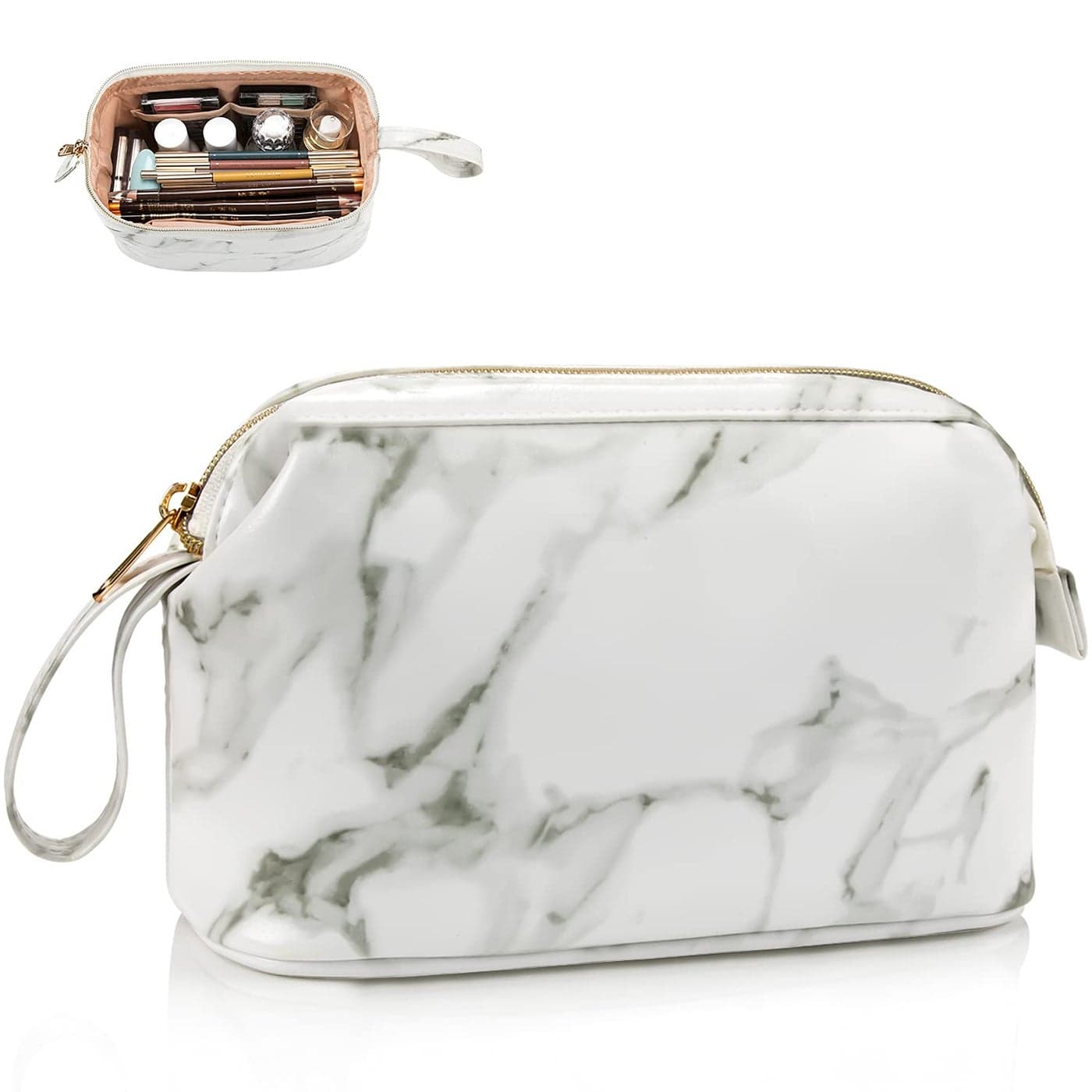 OCHEAL Small Marble Makeup Bag Small Cosmetic Bags for WomenLarge Capacity Portable Cosmetic bag Storage Organizer for Purse Everyday Use Small Marble
