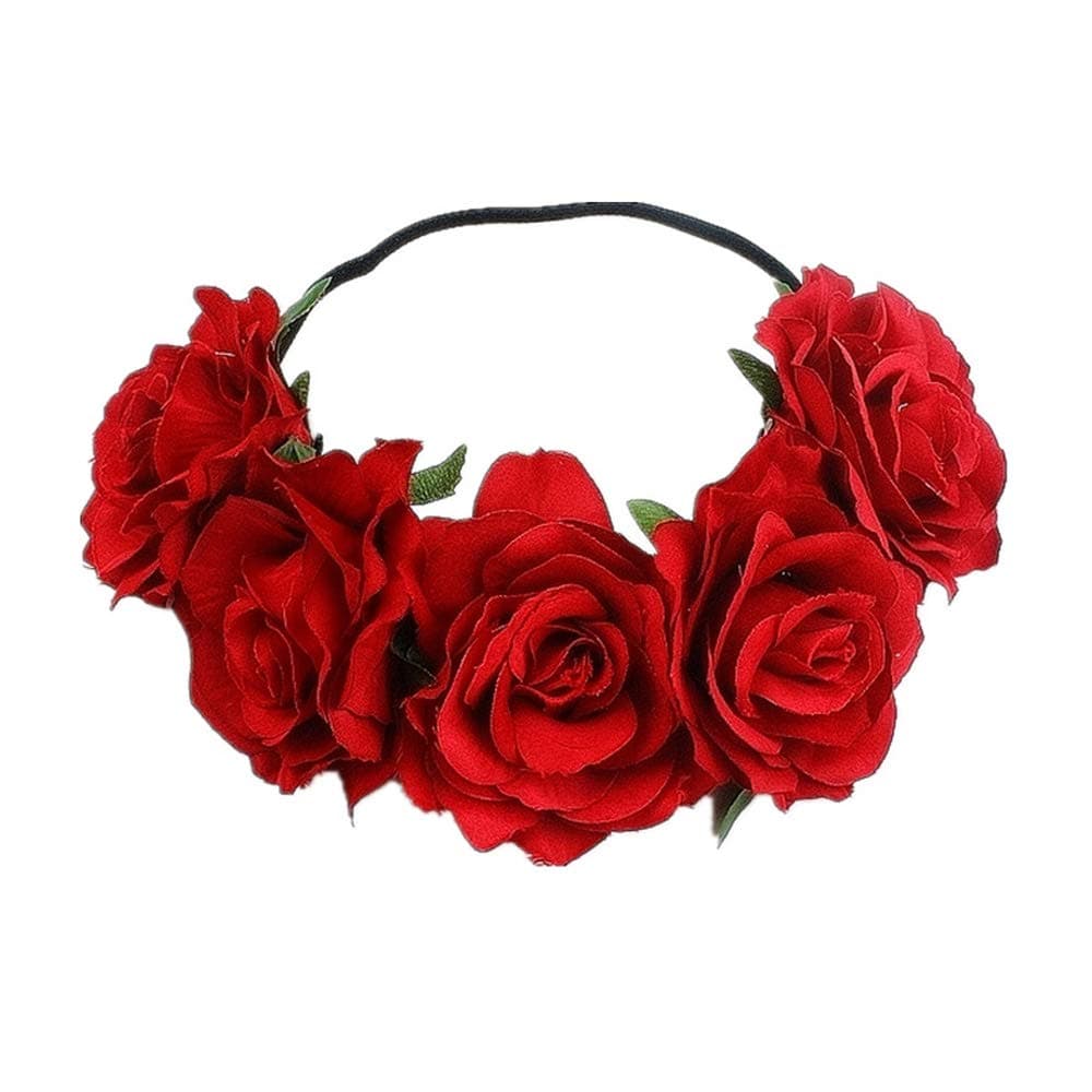 Tvoip Rose Floral Crown Garland Flower Headband Headpiece for Wedding Festival (Red)