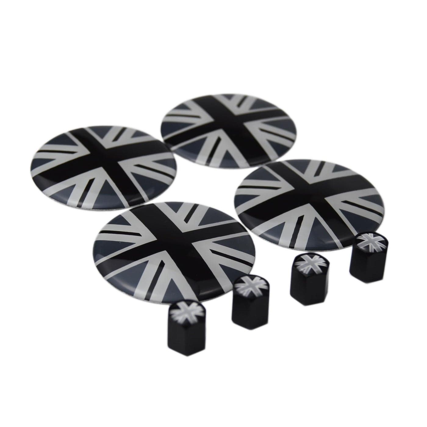 4X BlackGrey Union Jack UK Flag Wheel Center Cap Valve Stem Cap for Mini Coopers R50 R51 R52 R53 R55 R56 R57 R58 R59 R60 R61 F55 F56