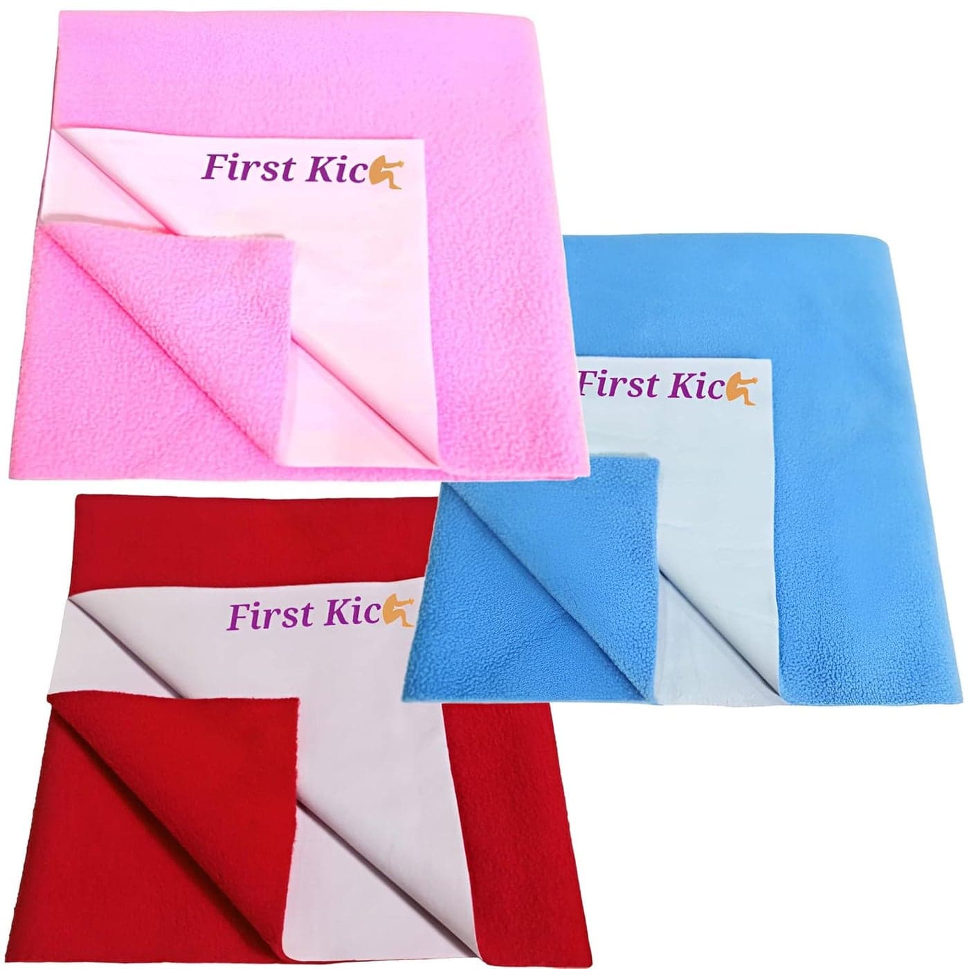 First Kick Waterproof Baby Bed ProtectorMattress Cotton Dry Sheet 140 cm X 100 cm for Born BabyKids PinkFeroziRed Large Pack of 3