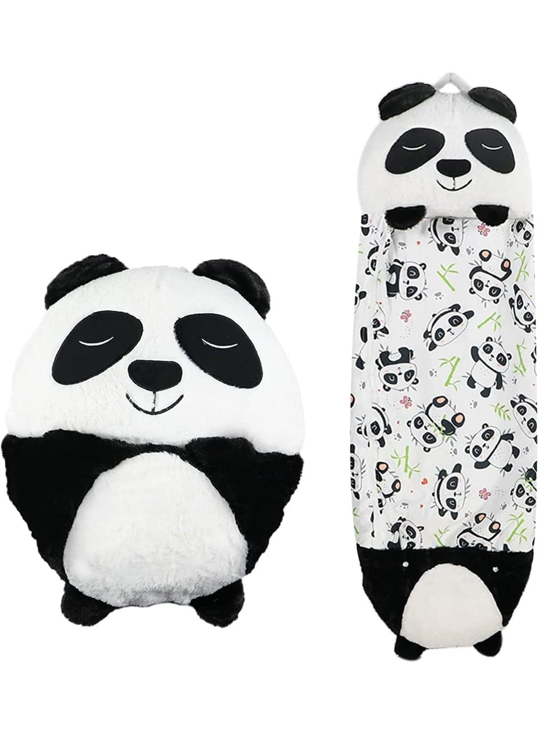 【2-in-1 Kids Sleeping Bag with Pillow】Foldable Soft and Warm Plush Sleeping Bag | Easy to Carry | Perfect for Travel, Camping, and Naptime | Animal Plush Toy Design (White Panda)