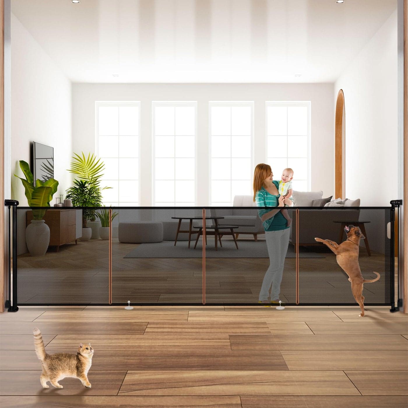 160 Retractable Baby Gates 42 Extra Tall Upgraded Baby Gate with Reinforced Strip Design Prevent from Crawling Underneath Extra Wide Dog Gate Baby Gates for Stairs Doorways Indoor Outdoor