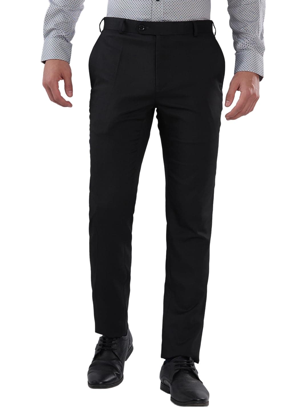 Raymond Men's Slim Fit Formal Trousers, Poly Viscose Lycra Blend, Structure Pattern | Black