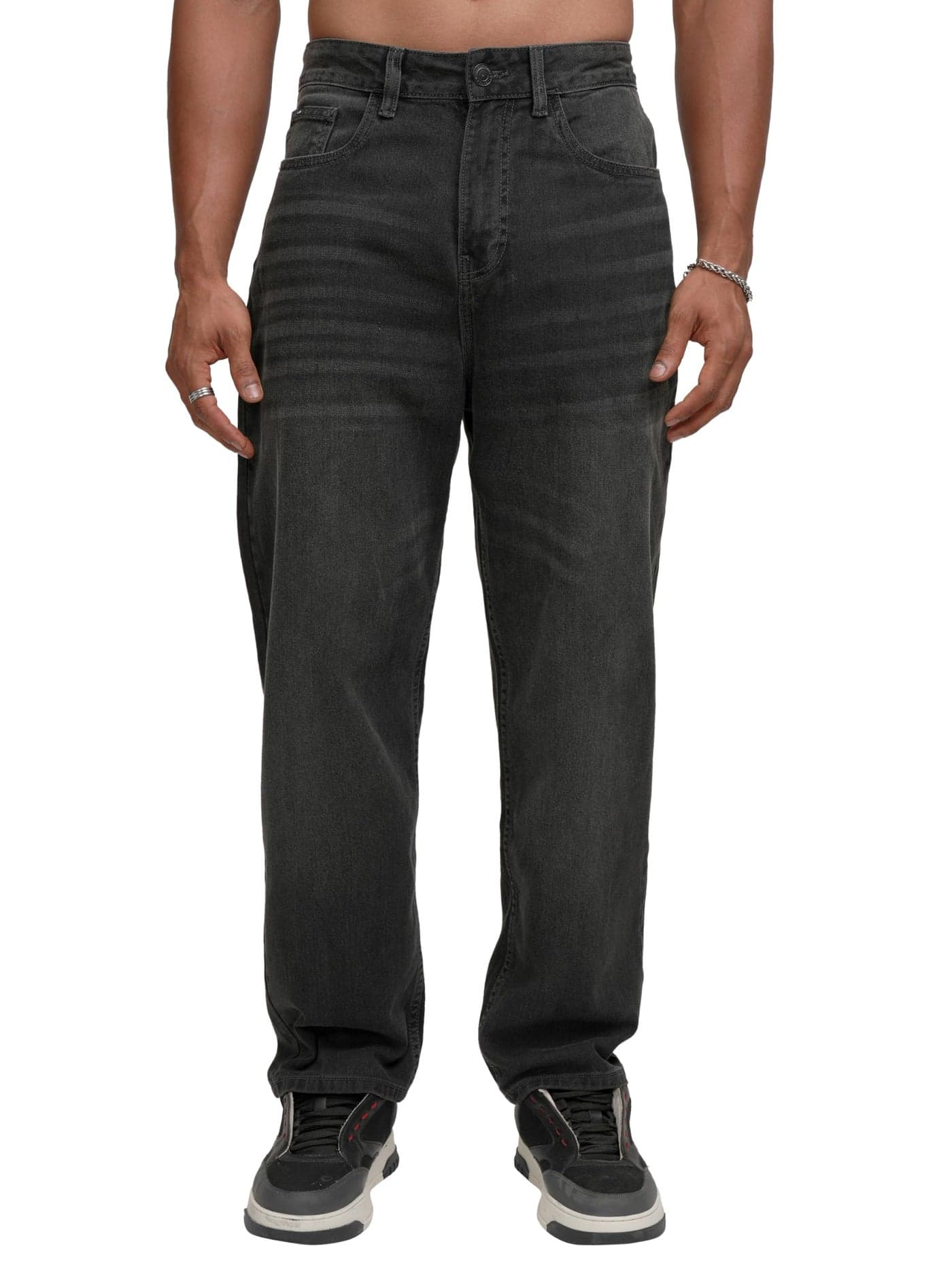 Highlander Men’s Loose Baggy Fit Jeans | Light Fade | Breathable Cotton | Relaxed Street Style Grey