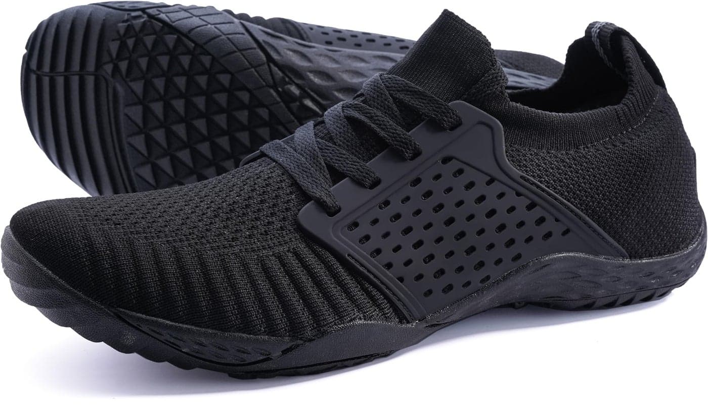 WHITIN Men's Trail Running Shoes Minimalist Barefoot 5 Five Fingers Wide Width Size 9 Toe Box Gym Workout Fitness Zero Drop Male Lightweight Minimus Black 42