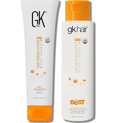 GK HAIR Smoothing Keratin Treatment pH Clarifying Shampoo Set 34 Oz Frizz Control Shine Enhancement System for Unruly Strengthening Hair Healthy With Juvexin V2 Plant Protein Aloe Vera
