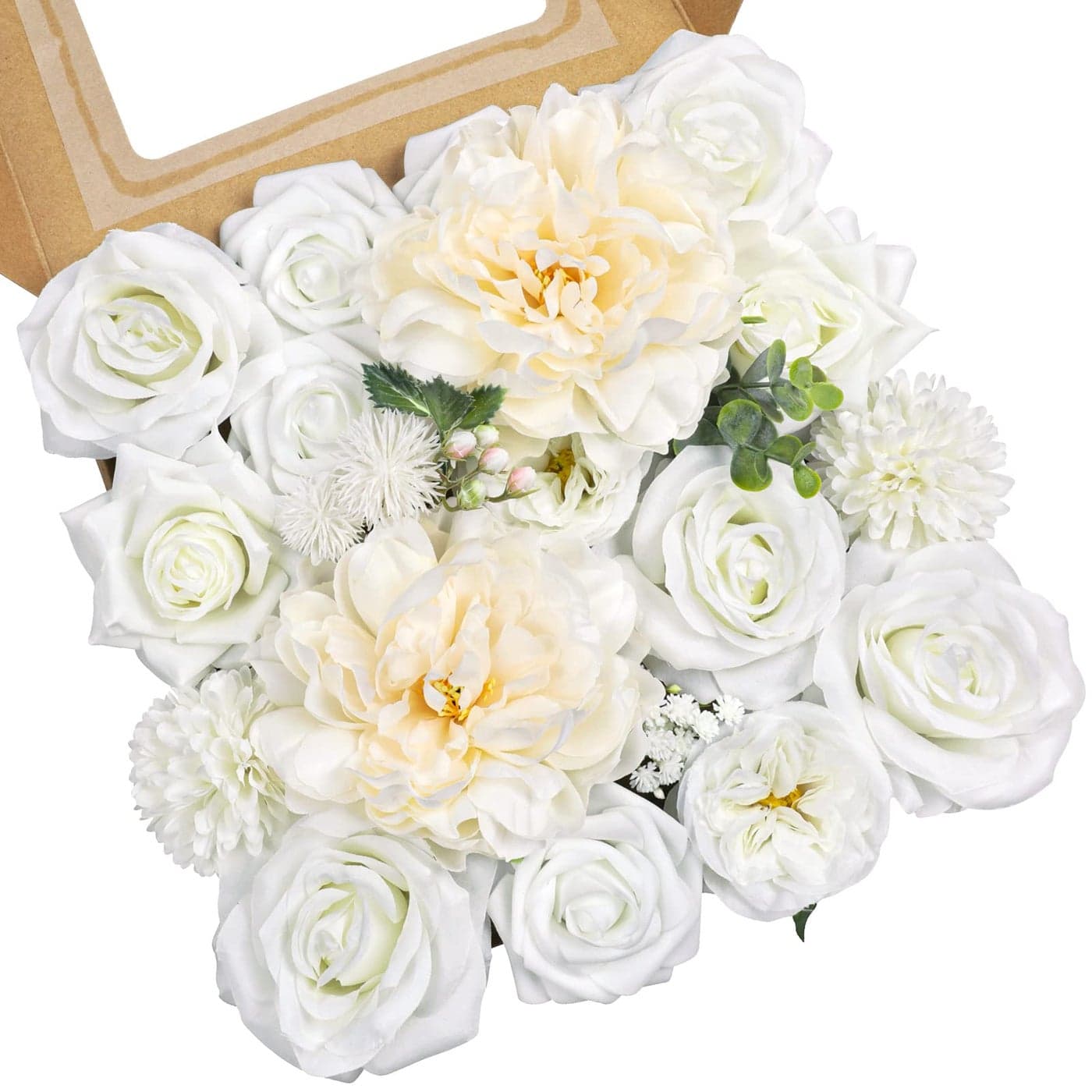 AmyHomie White Artificial Flowers Combo Silk Mix Peony Rose Hydrangea Daisy Fake Flowers wStem for DIY Wedding Bouquets Centerpieces Arrangements Table Decor Party Bridal Baby Shower Home Decor
