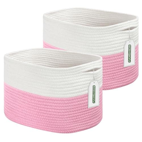ECDYQXVU Cotton Rope Shelf Storage Basket 15x10x9 in Shelf Storage Baskets for Clothes Towels Books Laundry White Pink 2 Pack