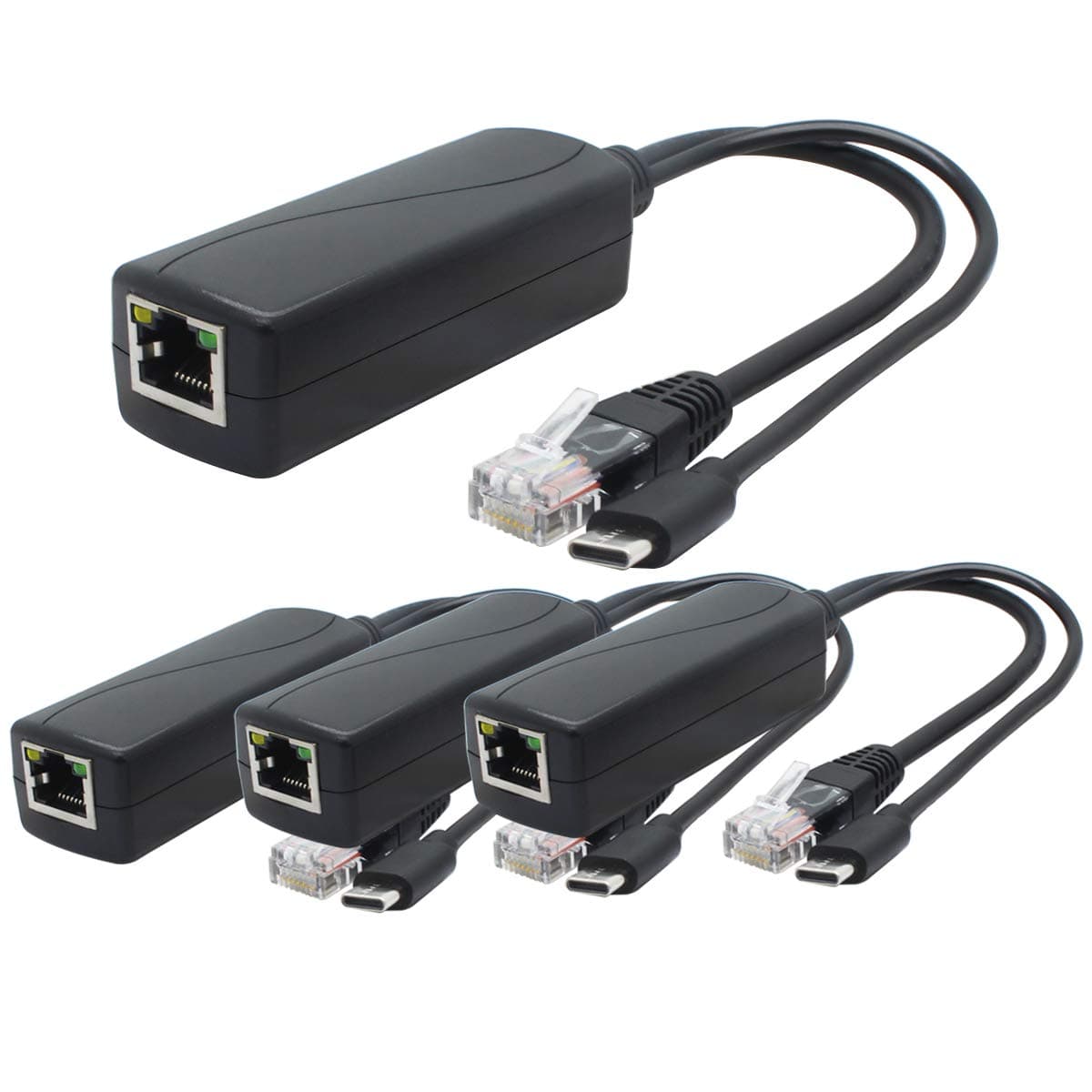ANVISION 4-Pack 5V Gigabit PoE Splitter, USB Type C, 48V to 5V 2.4A Adaper, IEEE 802.3af Compliant