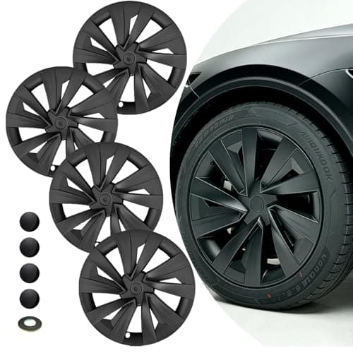 KAVANIC 4Pcs Hubcaps Fits for Tesla Model Y Juniper 19Inch 2025 2026 (RWD/AWD) fits for 19" Crossflow Wheels - Sport Style Aerodynamic Design Rim Cover, for Model Y Juniper Hubcaps 19Inch(Matte Black)