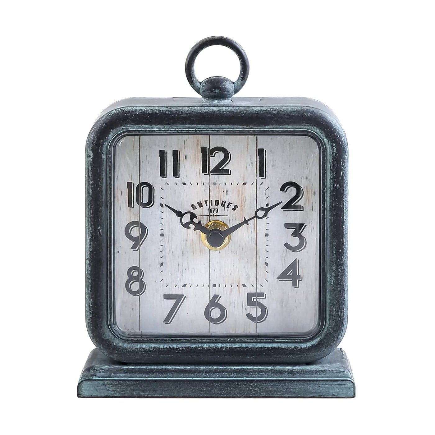 NIKKY HOME Vintage Table Clock Shelf Desk Top Clock Battery Operated Rustic Design Chic Home Decor for Fireplace Mantel Desktop Countertop Antique Turquoise