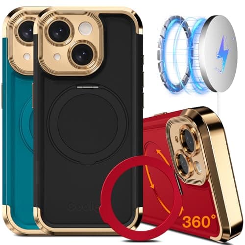 COOLQO for iPhone 13 Case 61 Upgraded 360 Spin Magnetic Stand Compatible with MagsafeMilitary Protection Plating Matte ScratchResistant Back Protective Shockproof Phone Case Black Gold