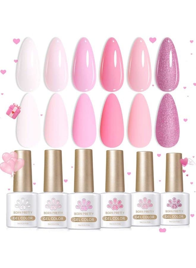 Pink Gel Nail Polish Set 6 Colors Sweet Lovely Nude Pink White Colors Nail Art DIY Manicure Salon Home 7ML