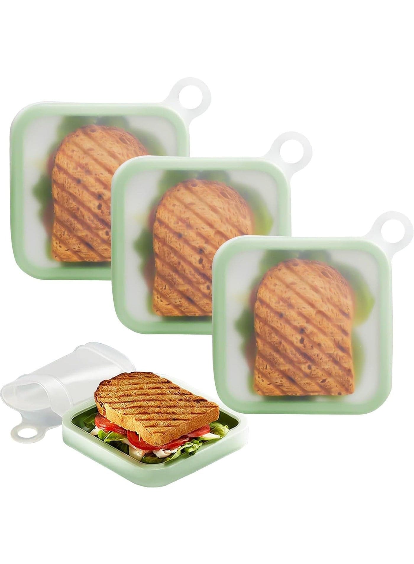 3 Pcs Sandwich Containers, Sandwich Storage for Lunch Boxes, BPA Free, Leakproof, Reusable Sandwich Holder for Fruit,Salad,Snacks and Food Storage, Microwave Freezer & Dishwasher Safe