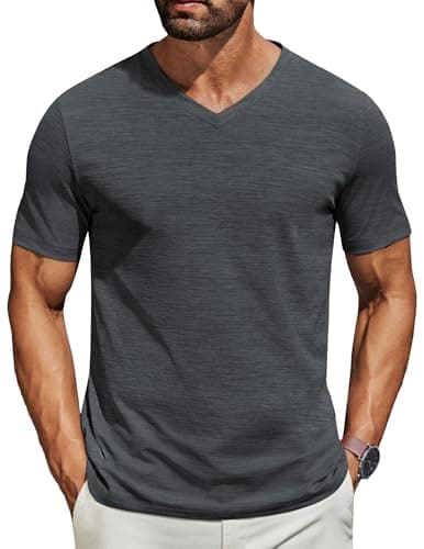 COOFANDY Men's T Shirts Short Sleeve Classic V Neck T-Shirt Casual Summer Basic Tee Shirt Dark Grey