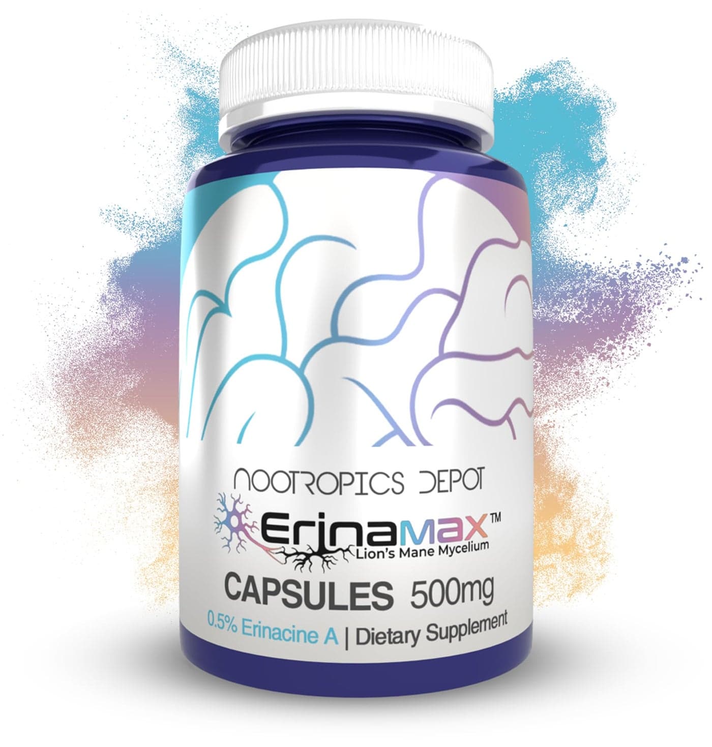 Nootropics Depot Erinamax Lions Mane 500mg Capsules Liquid Culture Mycelium 25mg Erinacine A Mood Cognition Nerve Support 120 Count