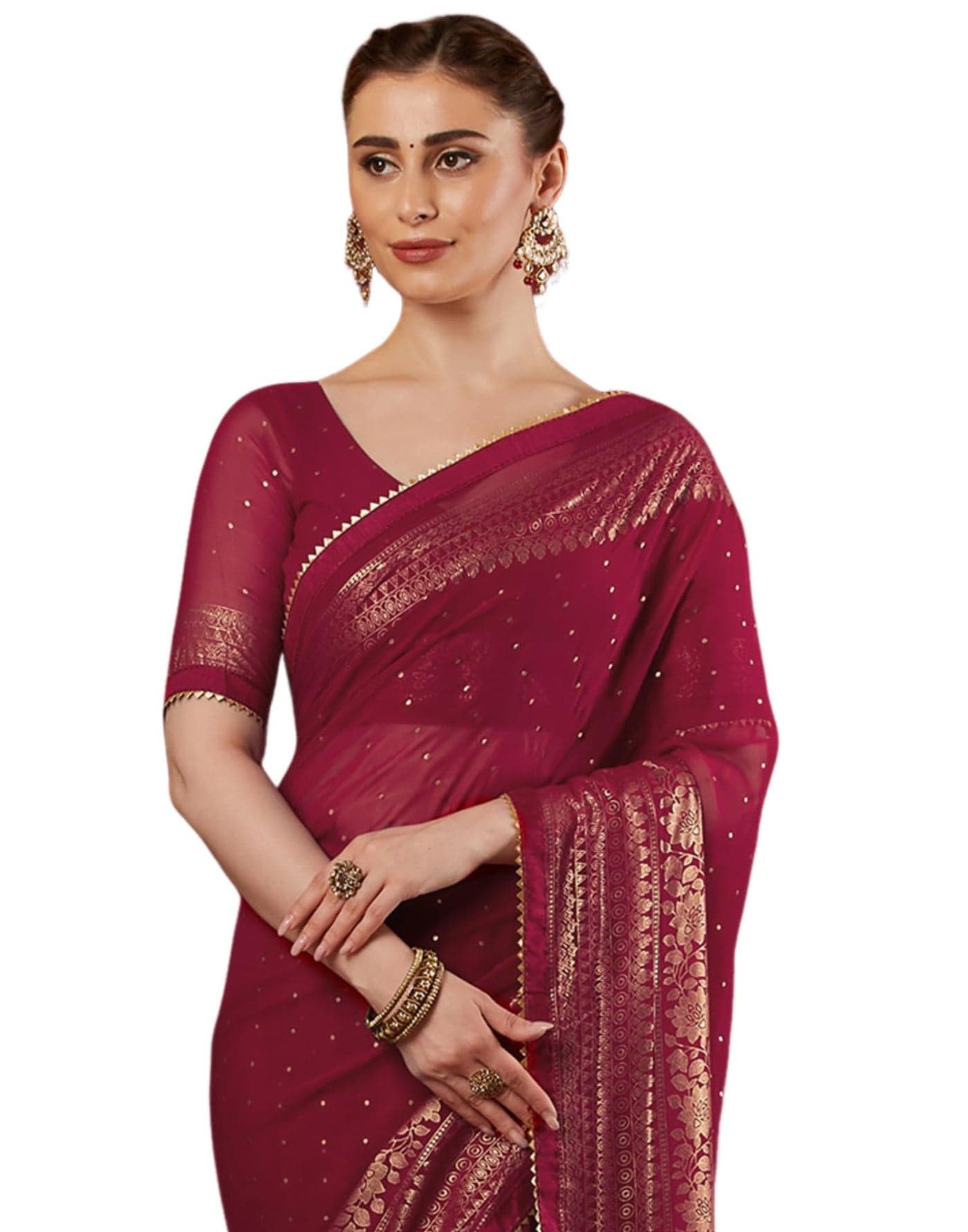 SIRIL Women's Georgette Foil Printed Saree with Unstitched Blouse Piece (4402S3153_Rani Pink)