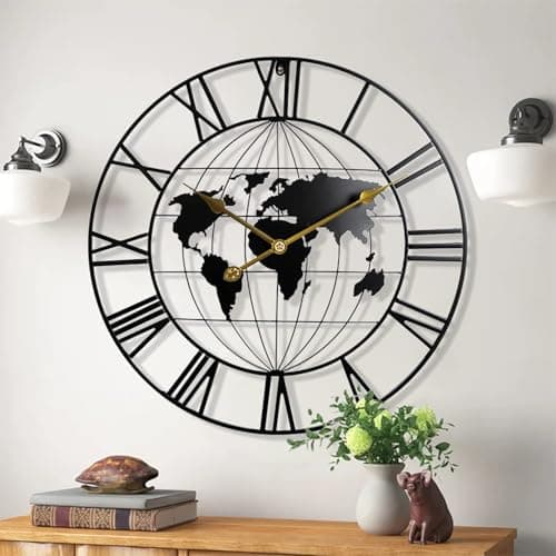 AVVIC MART Wall Clock Stylish Metal Analog Wall Clock for Living Room, Bedroom, Office, Kitchen, Home and Hall | Antique Fancy Big Size Modern Wall Watch (Black(DA-3), 50 CM)