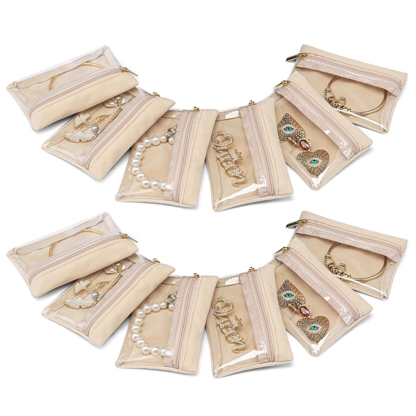 Vlando 12 Pcs Travel Jewelry Organizer Velvet Jewelry Pouch with Zipper Clear Travel Jewelry Bag for Travel Business Trip Mother‘s Day Gift for Mom Wife Women