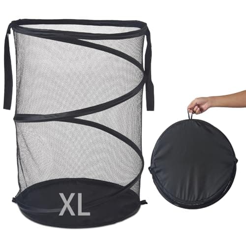 Seiritex Mesh Popup Laundry Hamper 115L Foldable Laundry Basket Extra Large Capacity Collapsible Clothing Storage Basket with Handles 26 H x 18 W x 18 L (Black)