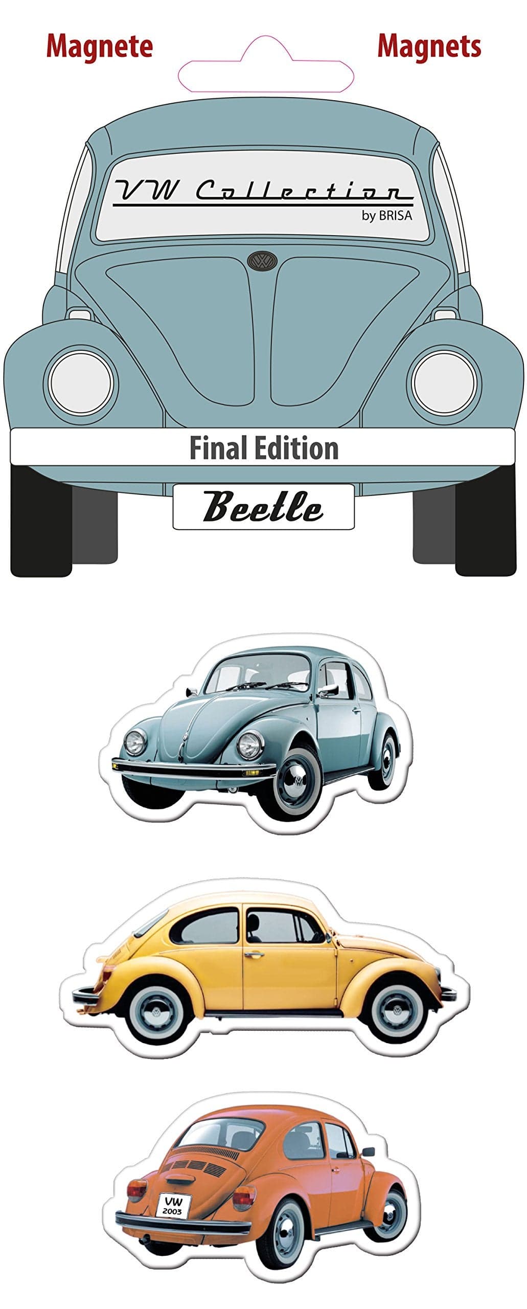 BRISA VW Collection - Volkswagen Refrigerator Office Pinboard Magnets with Beetle Motifs (3-Piece Set/Final/Multicolor)