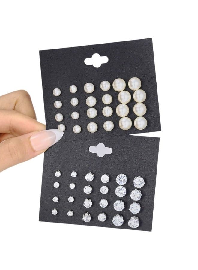 24 Pcs Pearl & Crystal Stud Earrings Set (0.6–1.2 cm)