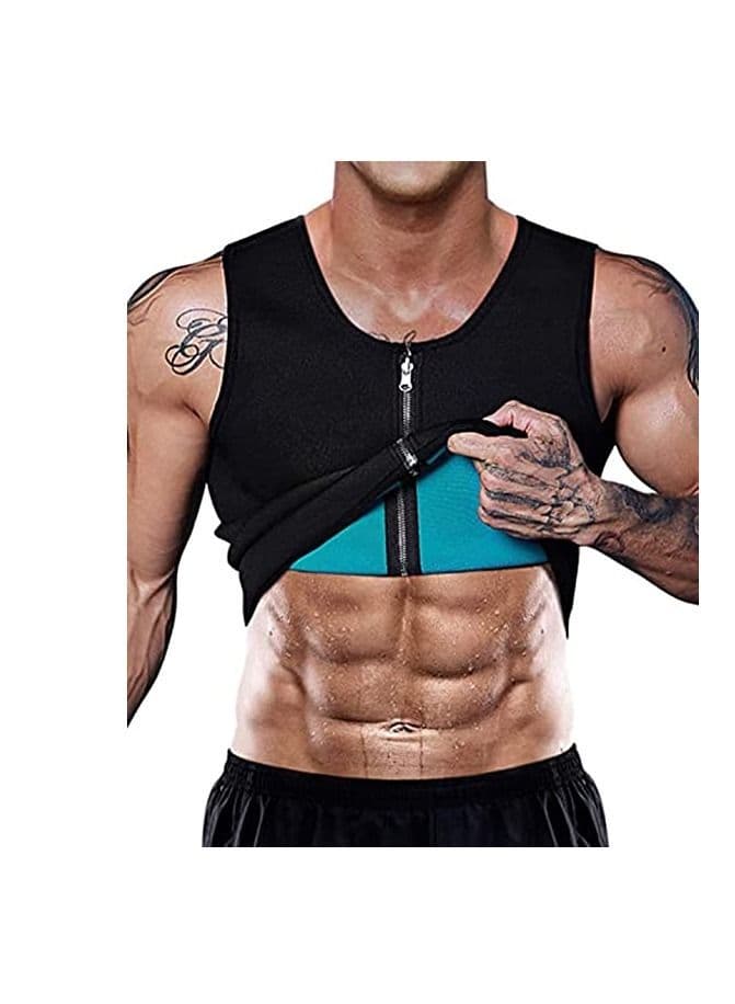 Sauna Heat Trapping Vest for Men Weight Loss Suit Shirt Workout Tank, Sweat Zipper Jacket Body Shaper Short Sleeve Waist Trainer