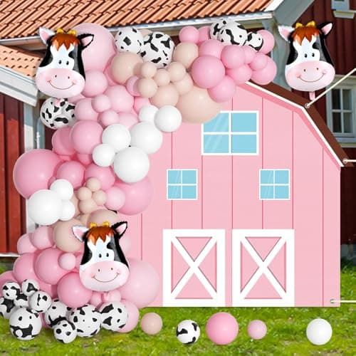 Farm Animals Party Decoration Set Farmhouse Backdrop Cowgirl Balloon Garland Arch Kit Farm Photography Background Farmer Theme Cow Balloons Photo Booth Decor for Birthday Baby Shower Party Supplies