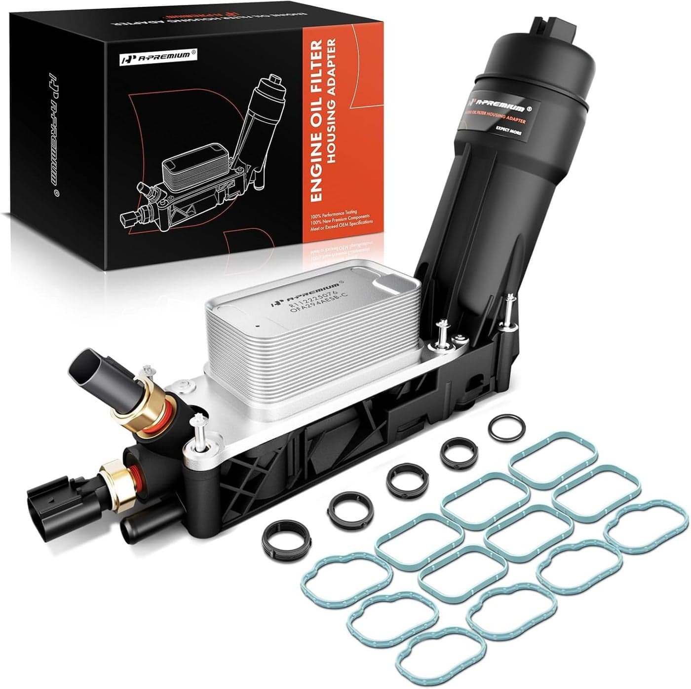 APremium Engine Oil Cooler and Oil Filter Housing with Sensor Gasket Kit Fit for Chrysler Dodge Jeep 200 300 Charger Grand Cherokee Wrangler V6 36L 20112013 Replace 5184294AE
