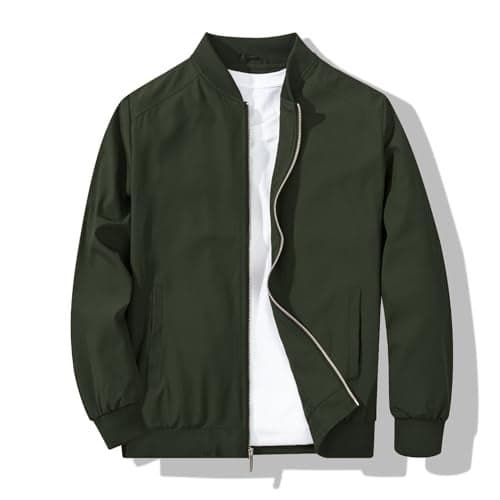 XiaoYouYu Men's Bomber Jacket Fashion Stylish Lightweight Windbreaker Spring Fall Casual Jackets for Men Green Large