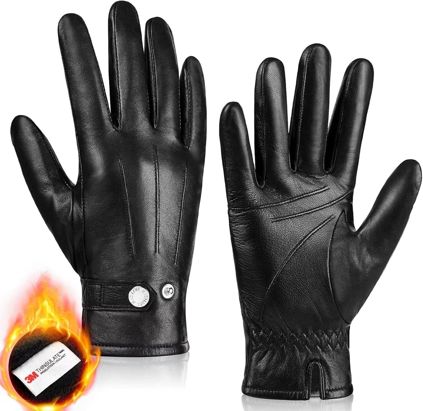 MAGILINK Genuine Sheepskin Leather Gloves for Men - Winter Warm Touchscreen Thinsulate Lined Driving Gloves (Black-S)