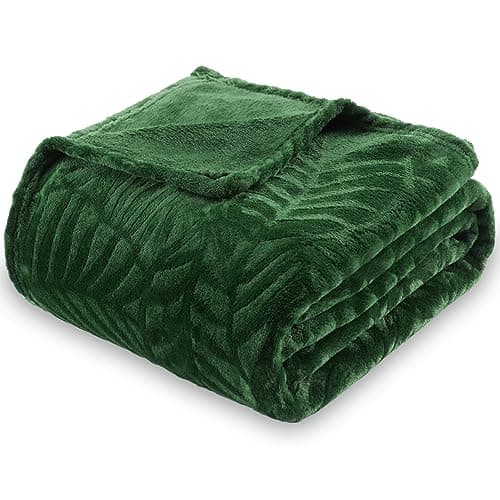 SOCHOW Super Soft Flannel Fleece Throw Blanket, Lightweight Cozy Warm Leaves Textured Plush Blanket for Bed Couch Sofa, 60 x 80 Inches, Olive Green
