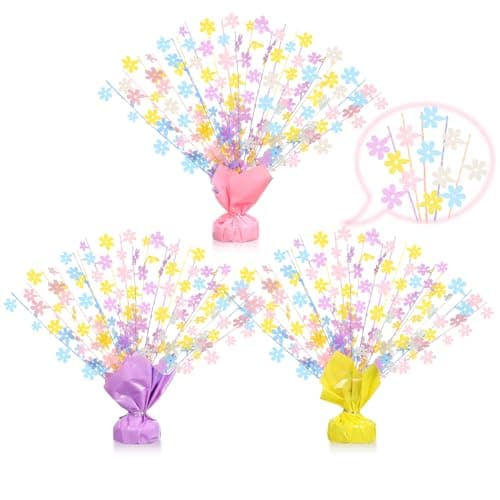 CraftyDream 3 Pcs Daisy Birthday Party Decorations Pastel Rainbow Table Centerpieces Macaron Flower Model Foil Spray Table Decor Floral Metallic Burst Centerpiece for Birthday Shower Wedding Supplies