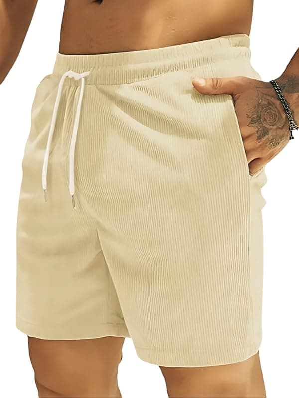SMOWKLY Men's Premium Polycotton Casual Ribbed Shorts || Elastic & Drawstring Waist with 2 Pocket || Loose Fit Lightweight Burmuda Perfect for Workout, Beach & Summer ||Shorts Pant for Men