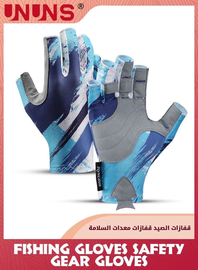 Fishing Gloves,Fishing Fingerless Gloves For Men Women,UV Protection Sun Gloves,Breathable Non-Slip Wear-Resistant Fishing Gear Gloves For Cycling Fishing Boating Surfing Hiking Kayaking-Blue L